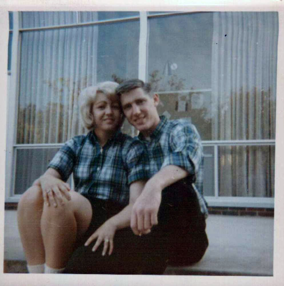 mom and dad in plaid shirts
